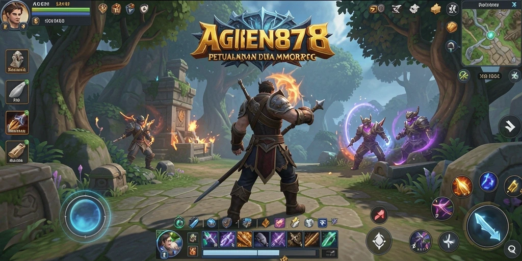 Screenshot AGEN878 menunjukkan pertempuran epik dalam dunia MMORPG.
