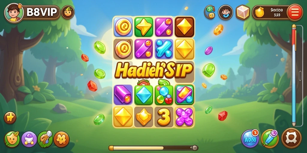 Tampilan gameplay Match-3 yang seru dan penuh warna di B8VIP.