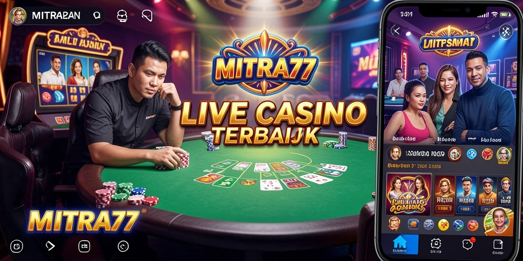 Tampilan seru gameplay Live Casino di MITRA77 dengan dealer langsung yang interaktif.