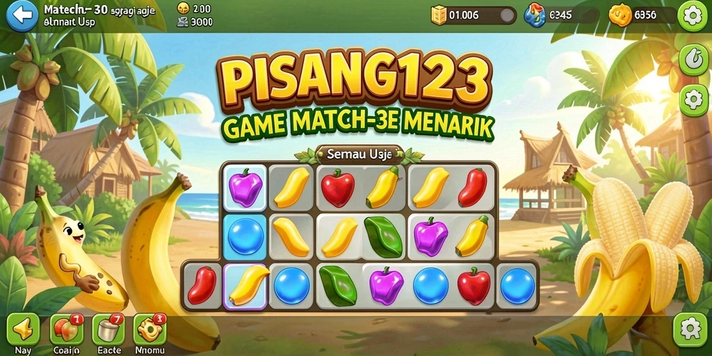 Tampilan gameplay seru dalam PISANG123 saat memadukan buah-buahan.