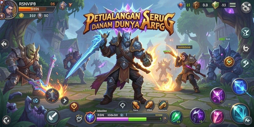 Screenshot gameplay RSNVIP8 yang menunjukkan pertarungan epik di dunia ARPG.